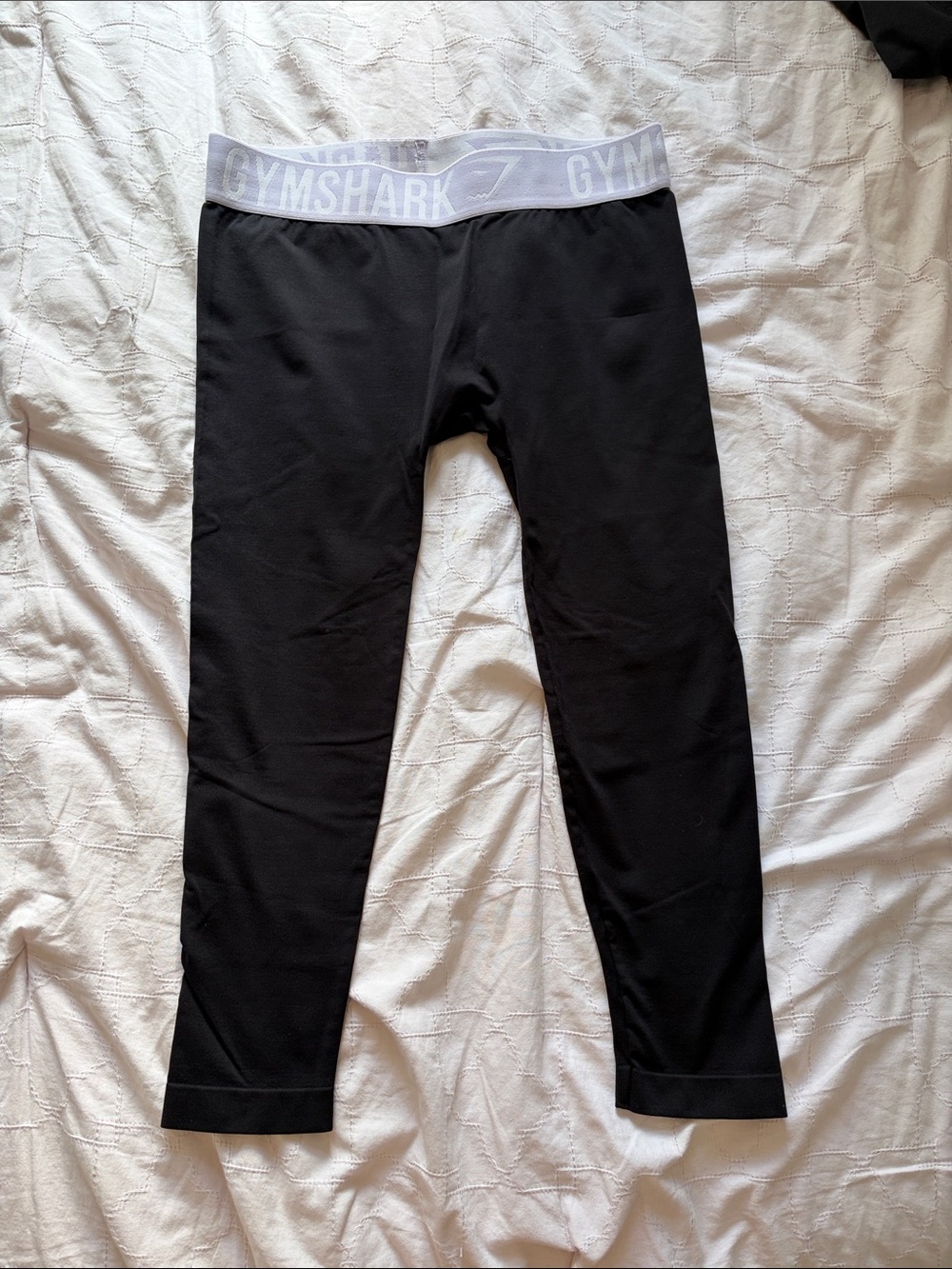 Gymshark Kids Black Leggings with White Logo Waistband